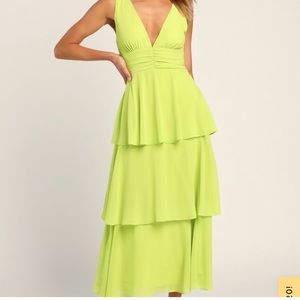Lulus Celebration Time Lime Green midi dress